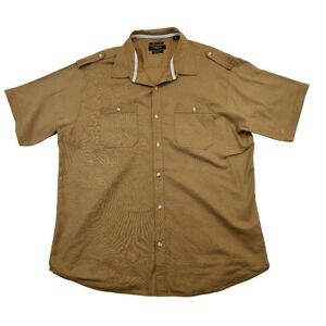 Kenneth Cole Men's 2X Tan Linen Cotton Short Sleeve Button Up Shirt Regular Fit